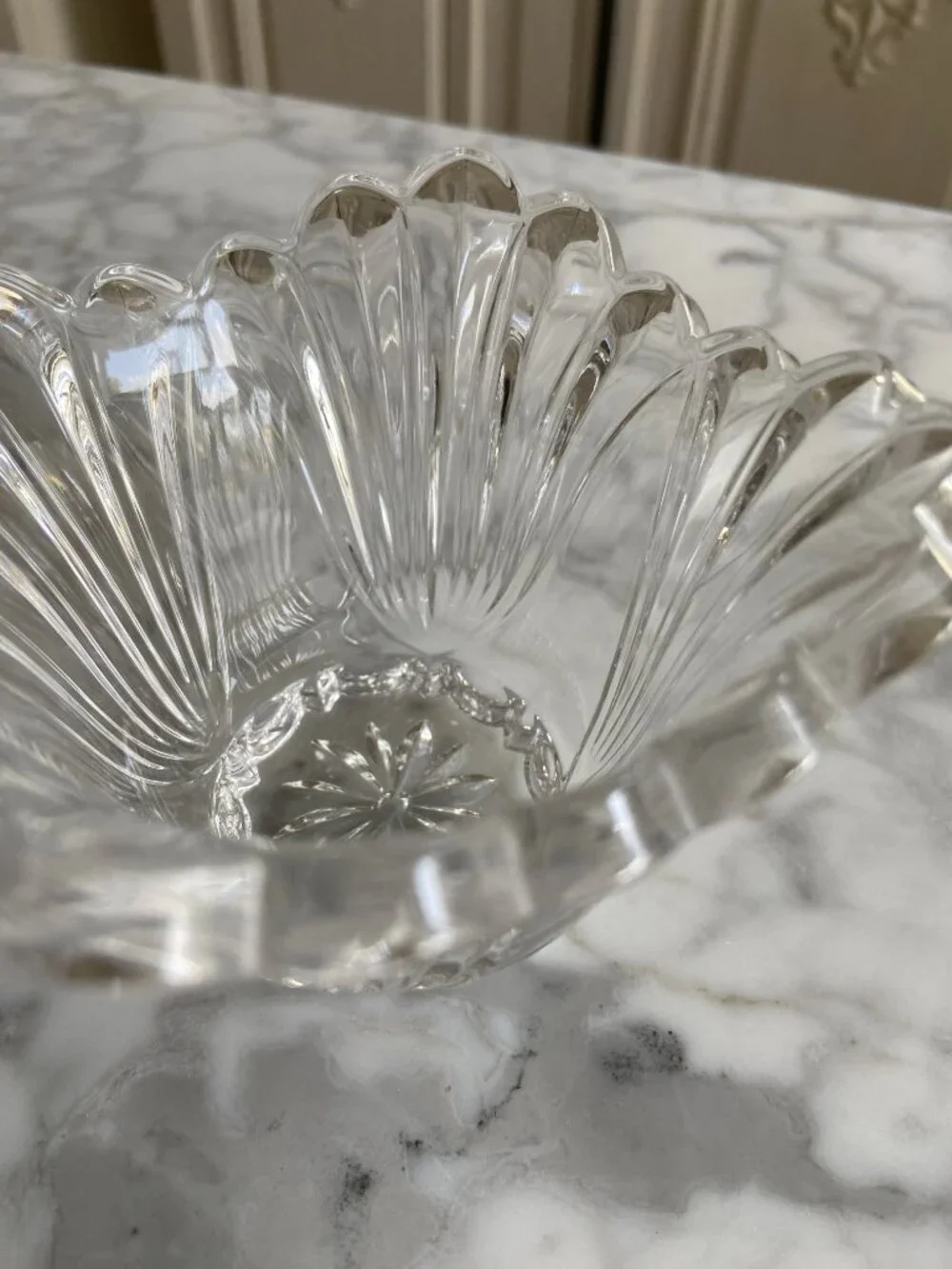 Vintage Clear Glass Tealight Candle Holder Scalloped Fluted Starburst Design